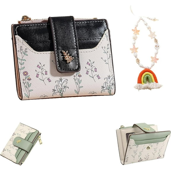 Small Wallets for Women, Blocking Leather Card Holder with Zipper Coin Pocket, Bifold Compact Wallet for Women with ID Window, Travel Slim Wallet for Credit Cards and Cash (Black)