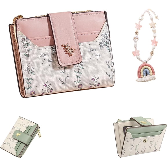 Small Wallets for Women, Blocking Leather Card Holder with Zipper Coin Pocket, Bifold Compact Wallet for Women with ID Window, Travel Slim Wallet for Credit Cards and Cash (Pink)