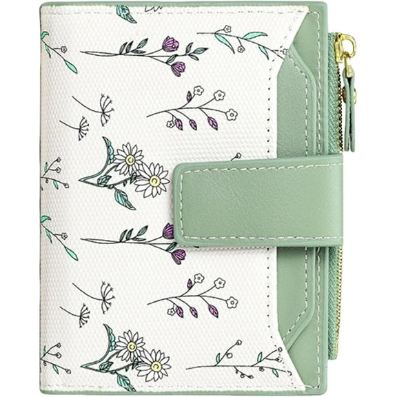 Small Wallets Women Faux Leather Bifold Card Holder Cute Flower Wallet for Women with Zipper Coin Pocket 3 ID Windows