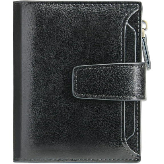 Small Wallets Women Genuine Leather RFID Blocking Wallet Bifold Card Holder with ID Window Zipper Coin Pocket