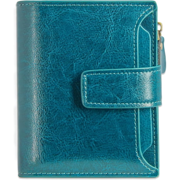 Small Wallets Women Genuine Leather RFID Blocking Wallet Bifold Card Holder with ID Window Zipper Coin Pocket