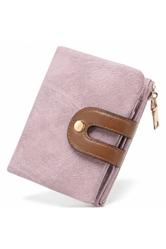 Women Bifold Leather Wallet, RFID Blocking Compact Card Holder with Zipper Coin Pocket