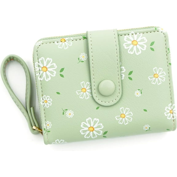 Small Wallets for Women Leather Bifold Zipper Pocket Colorful Flowers Wallet Credit Card Holder with ID Window