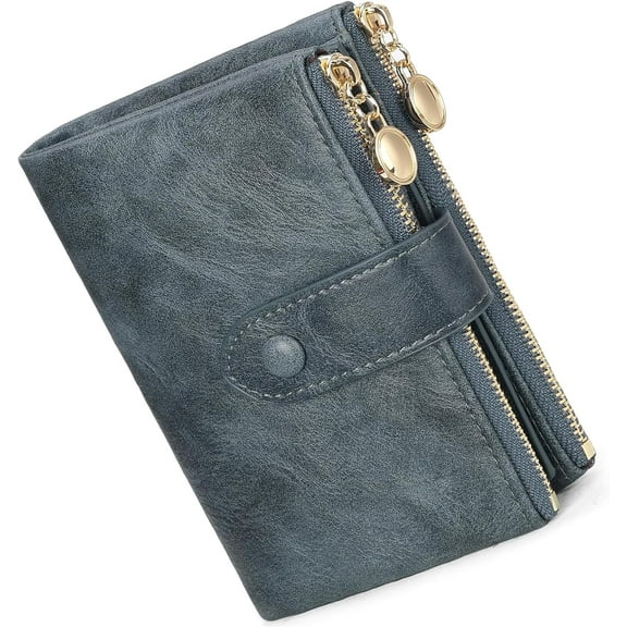 Small Wallets for Women Leather RFID Blocking Bifold Double Zipper Pockets Wallet Card Case Purse with 2 ID Windows