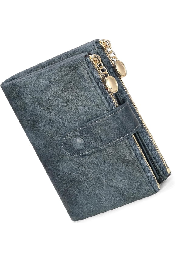Small Wallets for Women Leather RFID Blocking Bifold Double Zipper Pockets Wallet Card Case Purse with 2 ID Windows