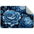 Small Washable Kitchen Rug, Aesthetic Navy Blue Flowers Pattern Indoor