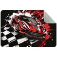thumbnail image 1 of Small Washable Kitchen Rug, Aesthetic Speeding Racing Car with Checkered Flag Indoor Door Mats for Entryway, Non Slip Area Rug Floor Carpet for Entrance Bathroom Bedroom, 1 of 7
