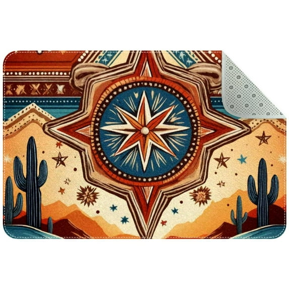 Small Washable Kitchen Rug, Aesthetic Western Pattern Design Indoor Door Mats for Entryway, Non Slip Area Rug Floor Carpet for Entrance Bathroom Bedroom