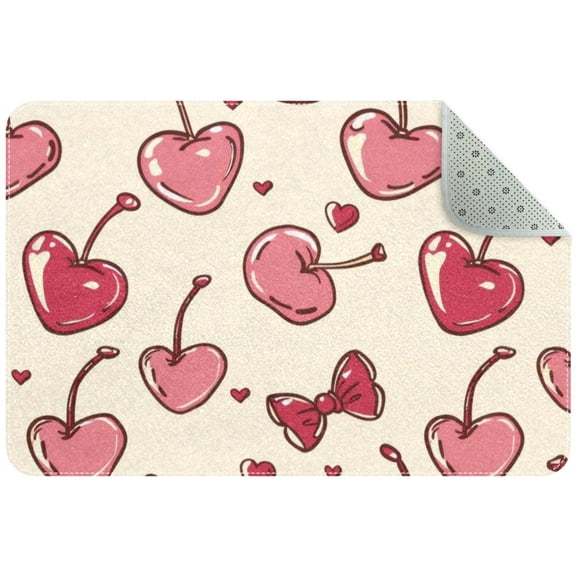 Small Washable Kitchen Rug, Cute Cherries and Bows Indoor Door Mats for Entryway, Non Slip Area Rug Floor Carpet for Entrance Bathroom Bedroom