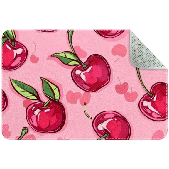 Small Washable Kitchen Rug, Cute Red Cherries and Bows Indoor Door Mats for Entryway, Non Slip Area Rug Floor Carpet for Entrance Bathroom Bedroom