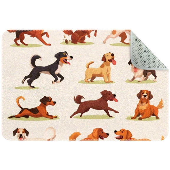 Small Washable Kitchen Rug, Different Dog Breeds Indoor Door Mats for Entryway, Non Slip Area Rug Floor Carpet for Entrance Bathroom Bedroom