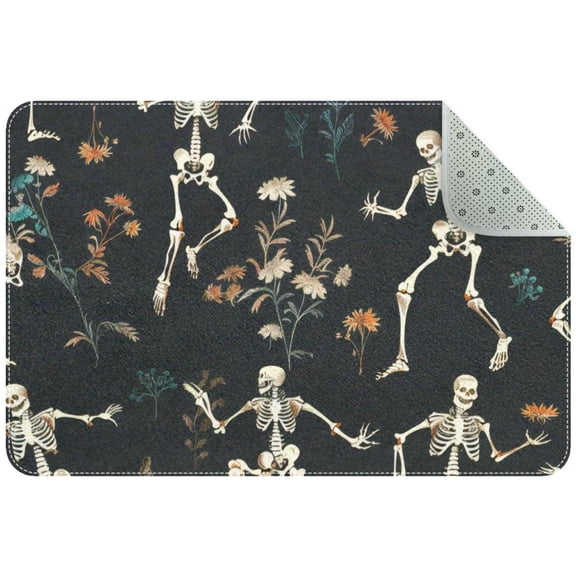 Small Washable Kitchen Rug, Funny Skeletons Doing Dancing Pose Indoor Door Mats for Entryway, Non Slip Area Rug Floor Carpet for Entrance Bathroom Bedroom