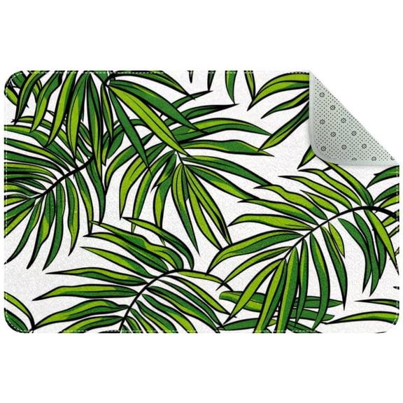 Small Washable Kitchen Rug, Green Tropical Palm Leaves and Tree Indoor Door Mats for Entryway, Non Slip Area Rug Floor Carpet for Entrance Bathroom Bedroom