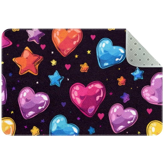 Small Washable Kitchen Rug, Hearts and Stars Background Indoor Door Mats for Entryway, Non Slip Area Rug Floor Carpet for Entrance Bathroom Bedroom