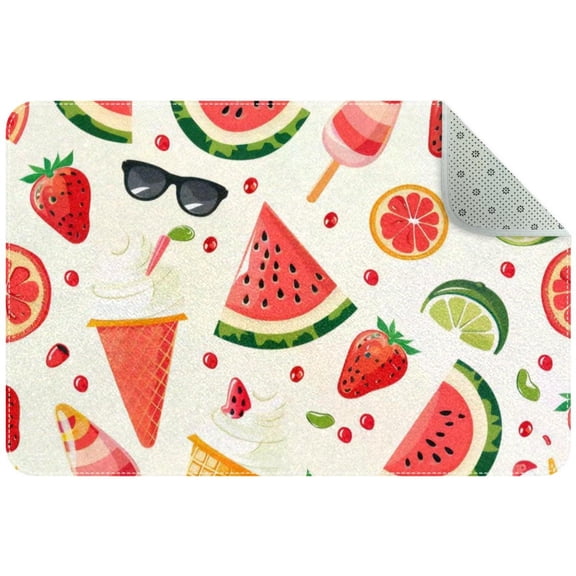 Small Washable Kitchen Rug, Ice Cream Watermelon Sunglasses Sun Summer Pattern Indoor Door Mats for Entryway, Non Slip Area Rug Floor Carpet for Entrance Bathroom Bedroom