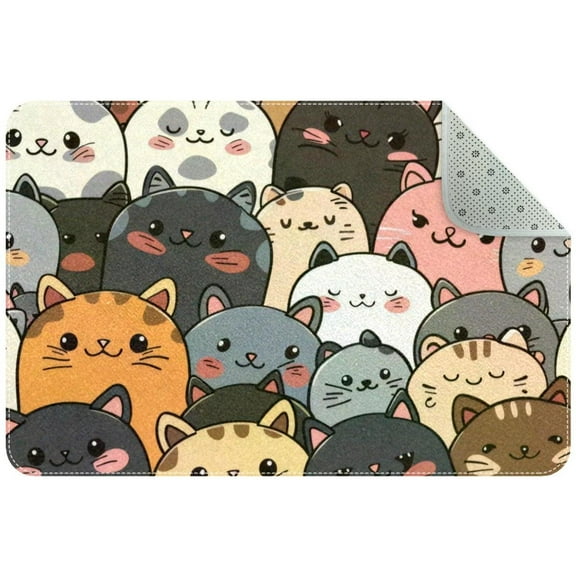 Small Washable Kitchen Rug, Kawaii Cute Cats Cartoon Animals Indoor Door Mats for Entryway, Non Slip Area Rug Floor Carpet for Entrance Bathroom Bedroom