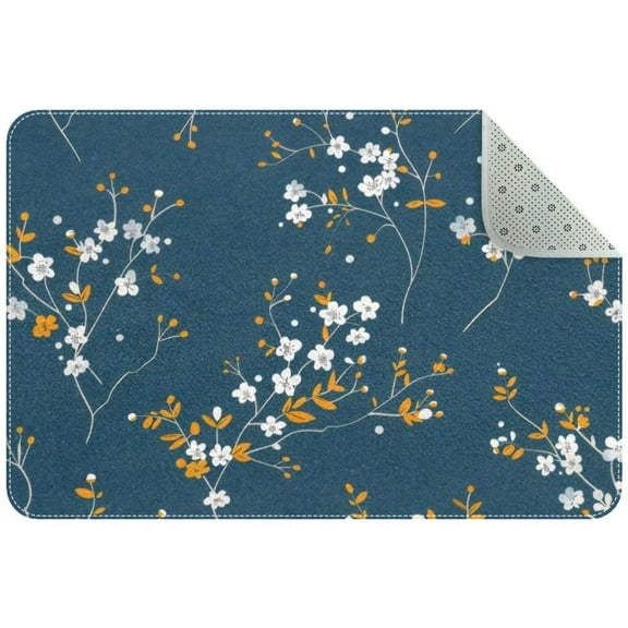 Small Washable Kitchen Rug, Small Blooming Botanical Plants Indoor Door Mats for Entryway, Non Slip Area Rug Floor Carpet for Entrance Bathroom Bedroom