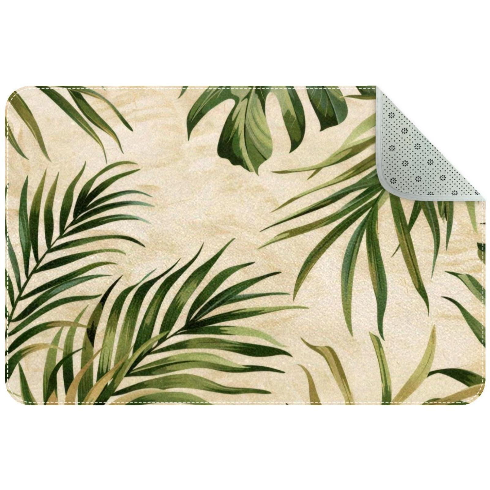 Small Washable Kitchen Rug, Summer Tropical Palm Leaves Beige ...