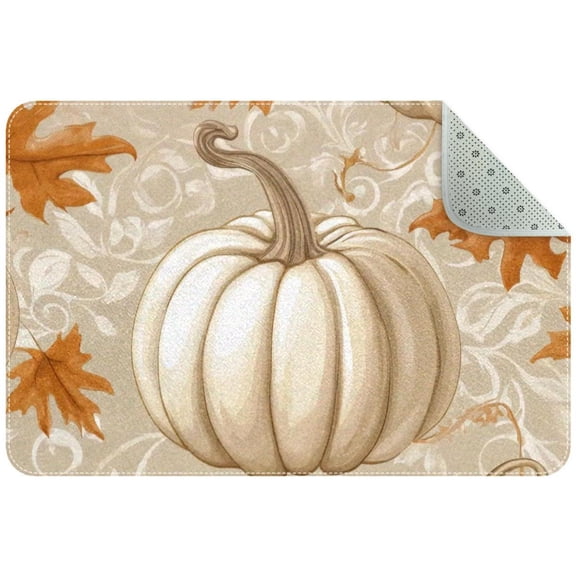 Small Washable Kitchen Rug, Thanksgiving Pumpkins Autumn and Fall Season Indoor Door Mats for Entryway, Non Slip Area Rug Floor Carpet for Entrance Bathroom Bedroom