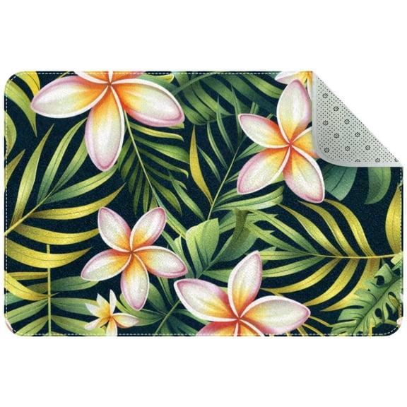 Small Washable Kitchen Rug, Tropical Monstera Paradise Flower Palm Leaf Indoor Door Mats for Entryway, Non Slip Area Rug Floor Carpet for Entrance Bathroom Bedroom