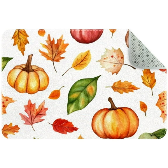 Small Washable Kitchen Rug, Watercolor Fall Elements Indoor Door Mats for Entryway, Non Slip Area Rug Floor Carpet for Entrance Bathroom Bedroom