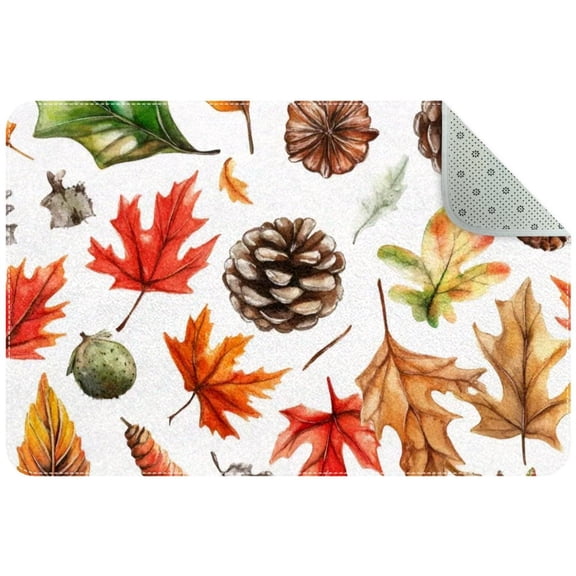 Small Washable Kitchen Rug, Watercolor Fall Elements Pattern Indoor Door Mats for Entryway, Non Slip Area Rug Floor Carpet for Entrance Bathroom Bedroom