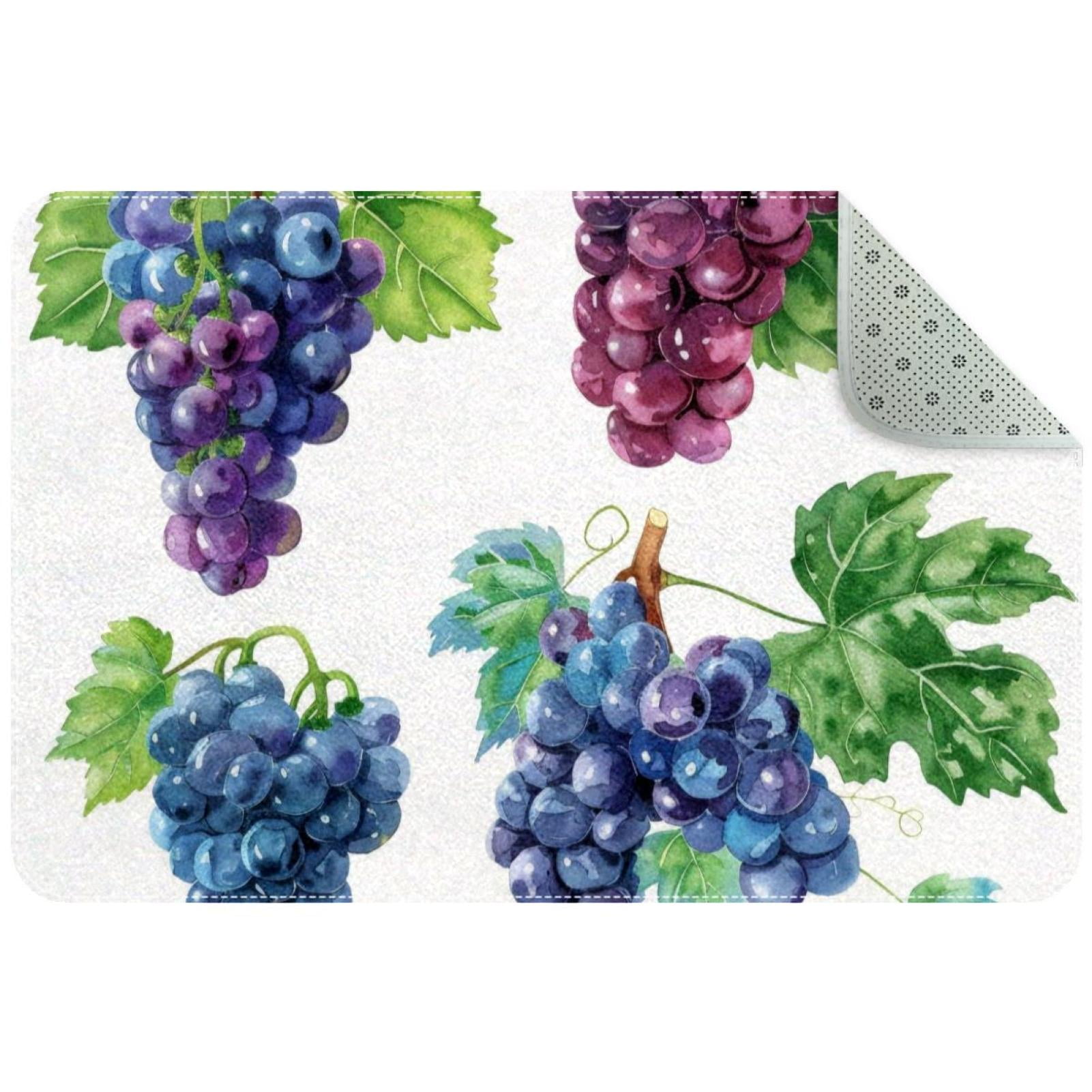 Small Washable Kitchen Rug, Watercolor Fruit Grapes White Background ...