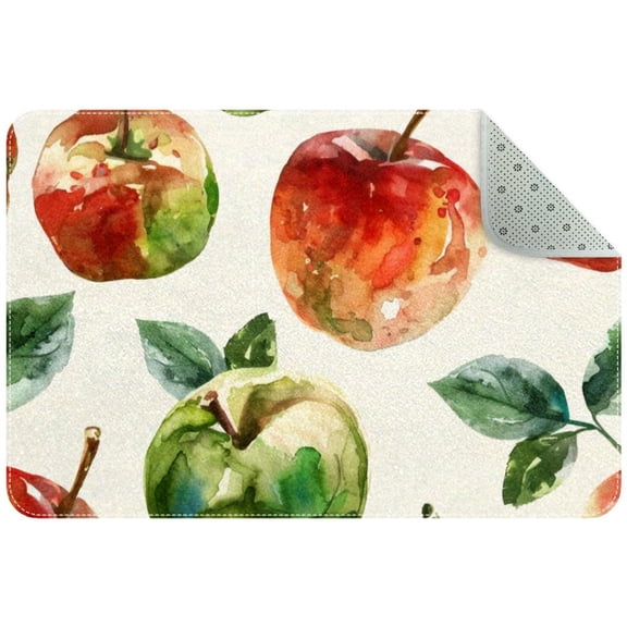 Small Washable Kitchen Rug, Watercolor Red Fruits Seamless Indoor Door Mats for Entryway, Non Slip Area Rug Floor Carpet for Entrance Bathroom Bedroom