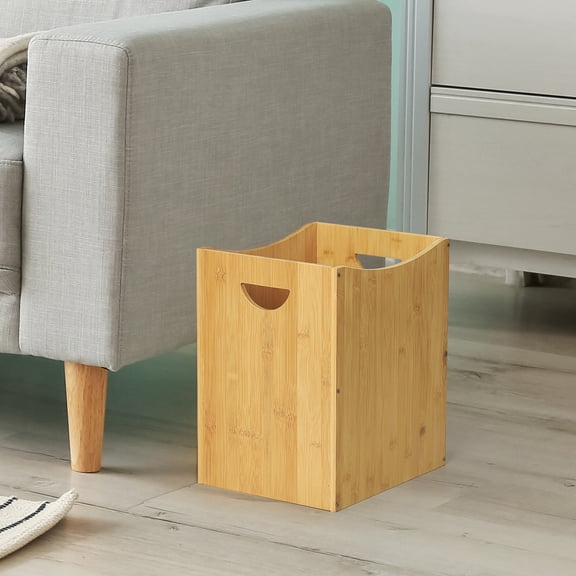 Small Wastebasket 5 Gallon, Rectangular Bamboo Trash Can with Handles for Bathroom, Kitchen, Living Room, Office Natural