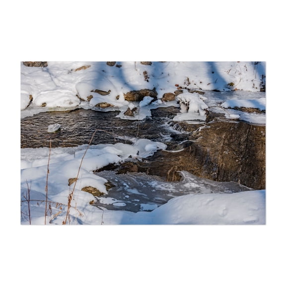 A Small Waterfall along the Codorus Creek, York County Pennsylva - York Pennsylvania Photography Winter Snow Nature Scenic Landscape Water Wilderness Unframed Wall Art Print 32 x 48 inches