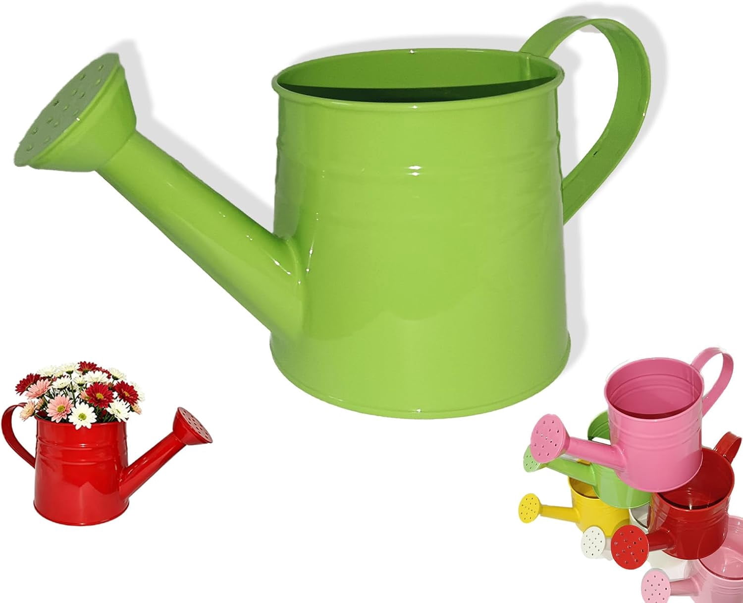 Small Watering Can,Galvanized Water Can for Plants,Vintage Spray Watering Cans with Spout,for Indoor Outdoor Flowers Home Garden House Decorative & Gardening,Retro Metal Painted 1L(Green)