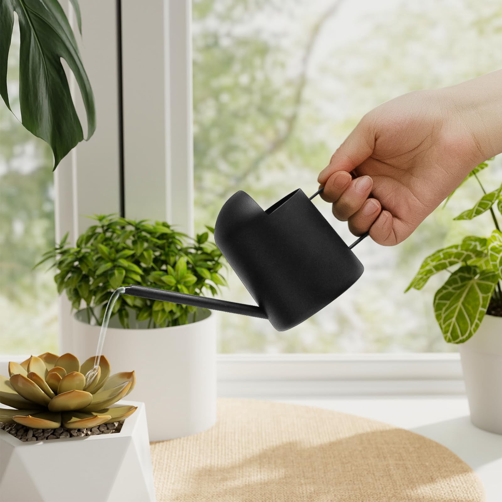 Small Watering Can Indoor Outdoor Plant Metal Stainless Steel Long Spoutt Flowers Watering Cans for House Garden Plants 10OZ Watering Bottle Cute Decorative for Bonsai(Bronze) - MATTE BLACK