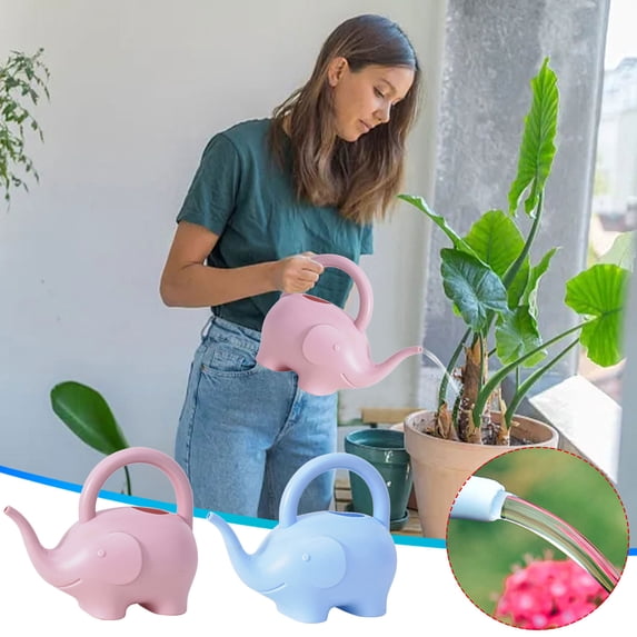 Small Watering Can for Indoor Plants - 1.5L Cute Elephant Plastic Watering Can with Long Spout for Outdoor Garden, Houseplants, Succulents and Flowers