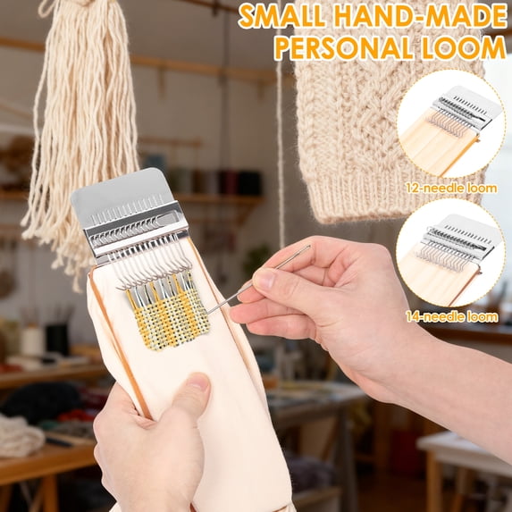 Small Weaving Loom Wooden Speedweve Darning Loom Type Weave Tool Convenient DIY Darning Machine for Mending Jeans and Clothes Quickly and Easily, Makes Beautiful Stitching (12 Hooks)