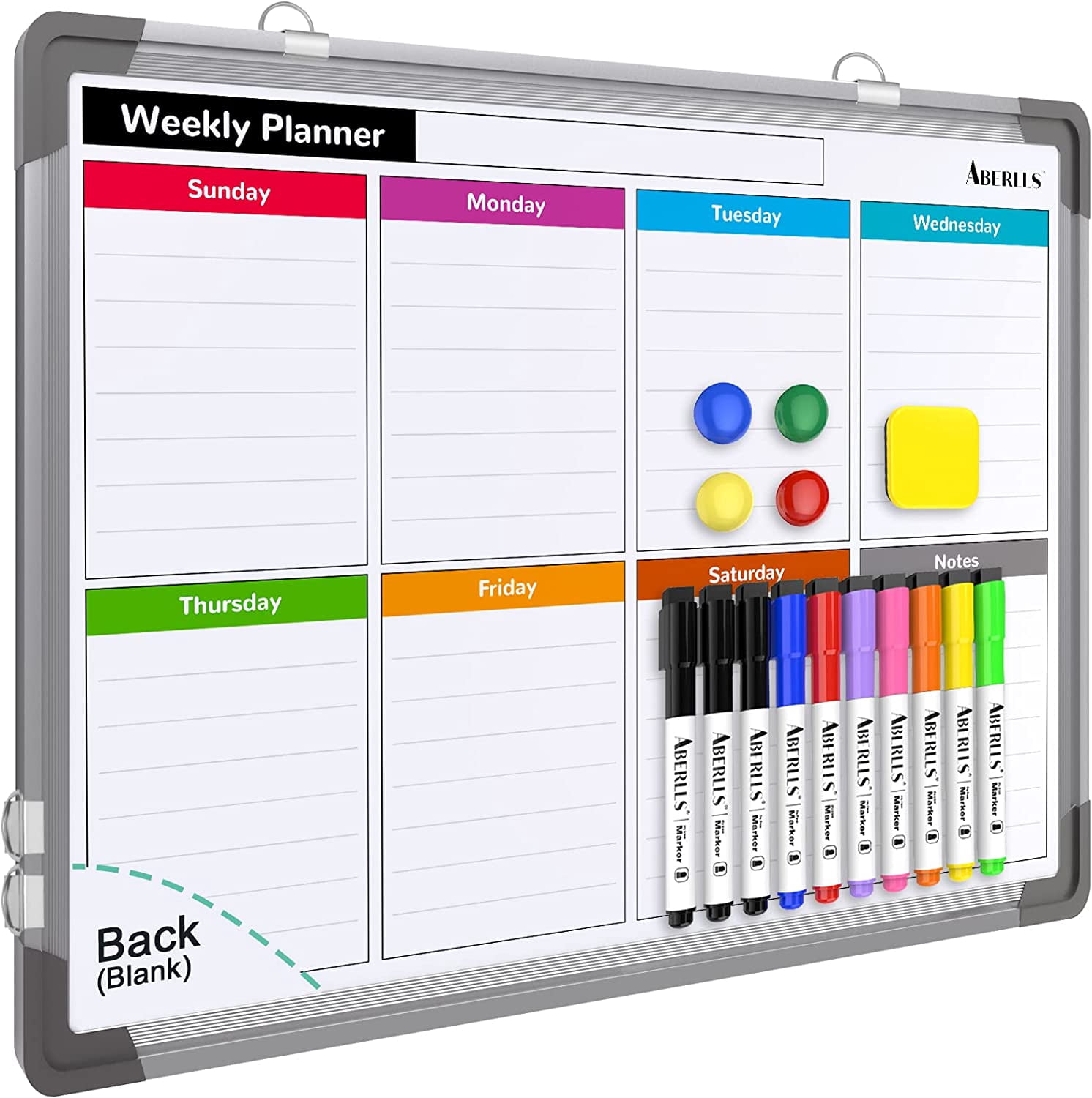 Small Weekly Calendar Dry Erase Whiteboard for Wall, 16" x 12" Magnetic Board, Hanging Double-Sided White Portable Board List, Kitchen, Planning, Memo, Home, Office