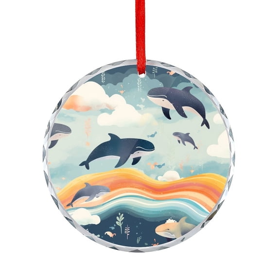 Small Whales With Rainbows And Clouds Glass Ornament Appreciation Gifts Ornaments for Xmas Tree Animals Whale Fish Star Rainbow Cartoon Funny Holiday Ornaments
