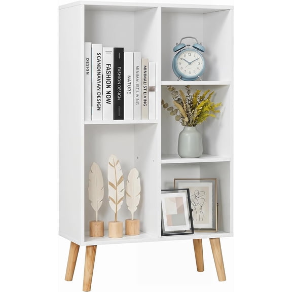Small White 3 Tier 5 Cube Bookshelf with Legs, Modern Kids Bookcase, 50 cm