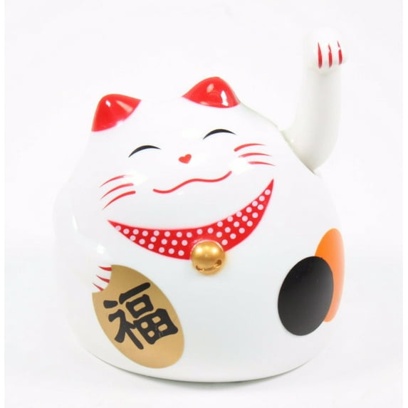 Small White Beckoning Fortune Happy Cat Maneki Neko Toy Home Decor Business Gift B11569-1