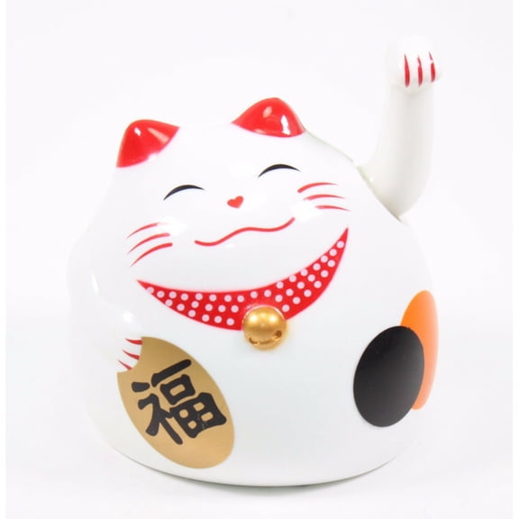 Small White Beckoning Fortune Happy Cat Maneki Neko Toy Home Decor Business Gift B11569-1