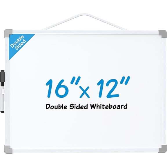 Small White Board for Wall, 16"x 12" Double-Sided Magnetic Hanging Dry Erase Board with a Black Marker, Portable Whiteboard for Planning, Drawing, Memo, to Do List - Home, Office, Kithcen