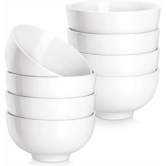 Small White Bowls Set of 8, 10 Oz Ice Cream Bowls - Little Ceramic Bowls for Bouillon,Side Dishes, Dessert, Oatmeal, Fruit, Portion Control - Dishwasher & Microwave Safe.