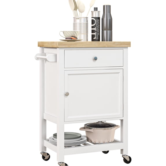 Small White Cart - 4 Caster Wheels - Kitchen Cleaning - Transport Easily