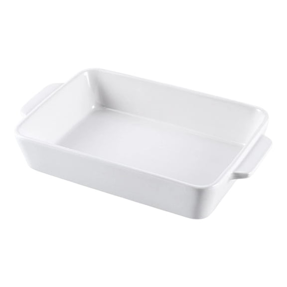 Small White Ceramic Baking Dish, Deep Casserole Pan for Oven Use up to 660°F, Stackable Lasagna Bakeware with Easy-Grip Handles for Home Kitchen Cooking