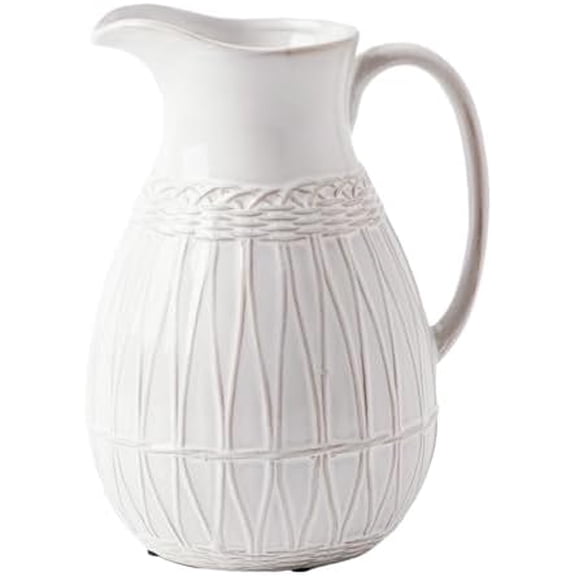Small White Ceramic Pitcher Vase for Home Decor, 8'' Decorative Jug Vases Gift for Her, Farmhouse Distressed Vases for Flowers, Pampas Grass, Table Centerpieces, Kitchen, Mantel