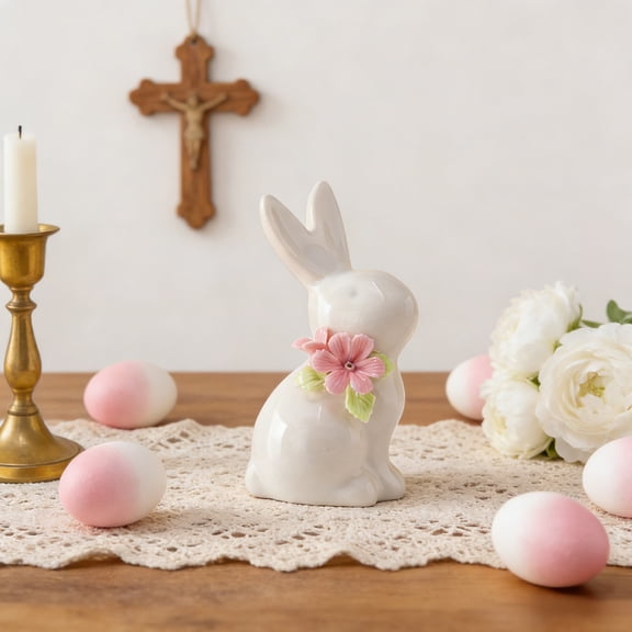 Small White Ceramic Rabbit Ornament, High-Quality Porcelain Bunny Sculpture for Bookshelf Decor, Charming Souvenir Gift for Girls and Friends