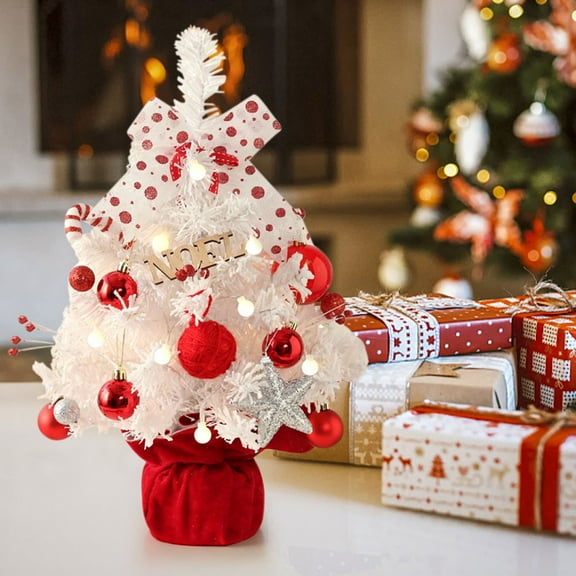 Small White Christmas Tree, Small Flocked Christmas Tree with Lights and Rotating Music Box Tabletop Artificial Pre-lit Xmas Tree Christmas Decorations Indoor Outdoor for Home Decor Party Gifts