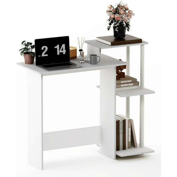 Small White Computer Desk, Gaming Table Desk with Printer Desk Thin Table for Home Office Study Room