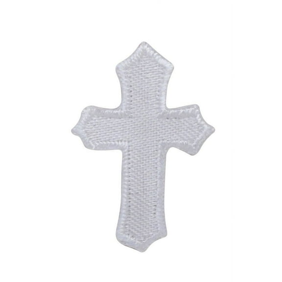 Small White Cross, Religious, Christian, Embroidered, Iron-on patch