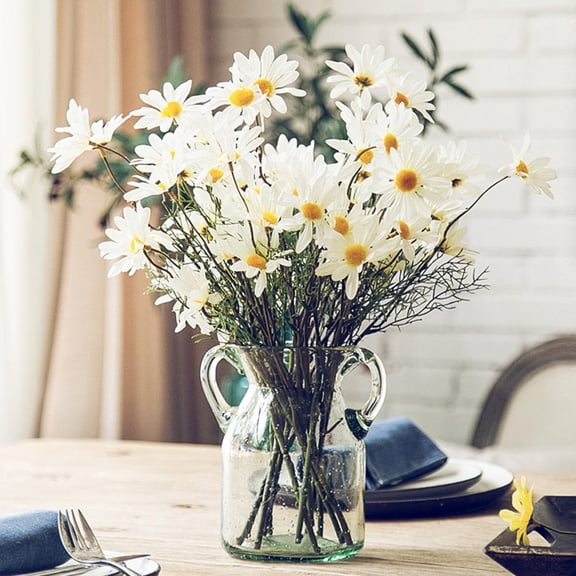Small White Daisy Flowers Artificial, 10 Pcs 20 Inch Fake Daisies, Faux Flowers, Cute Spring Wildflowers for Centerpiece Table Decor, Spring Home Decorations