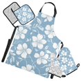 thumbnail image 1 of Small White Florals Leaves Apron Set with Oven Mitts Pot Holders Set of 5 Kitchen Stuff Accessories, 1 of 6